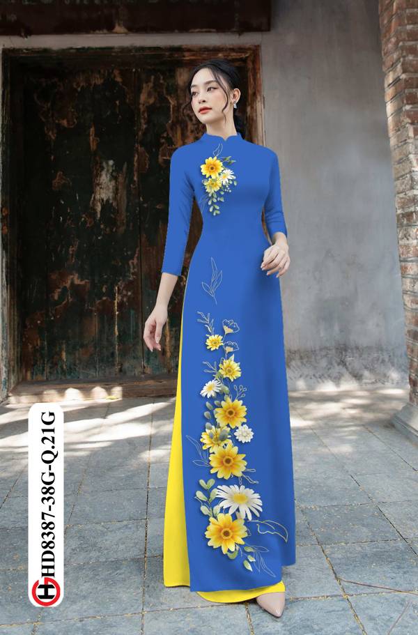 1 Set - Ao Dai - Traditional Vietnamese Long Dress Collections with Pants - Silk 3D - All Size - Hoa Cuc