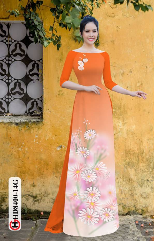 1 Set - Ao Dai - Traditional Vietnamese Long Dress Collections with Pants - Silk 3D - All Size - Hoa Cuc