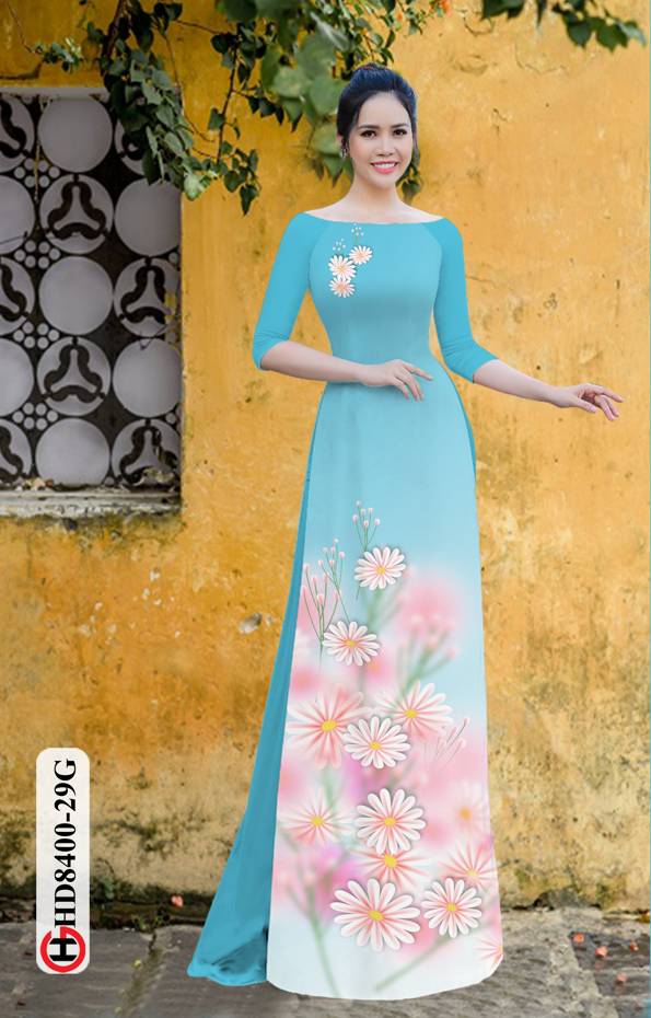 1 Set - Ao Dai - Traditional Vietnamese Long Dress Collections with Pants - Silk 3D - All Size - Hoa Cuc