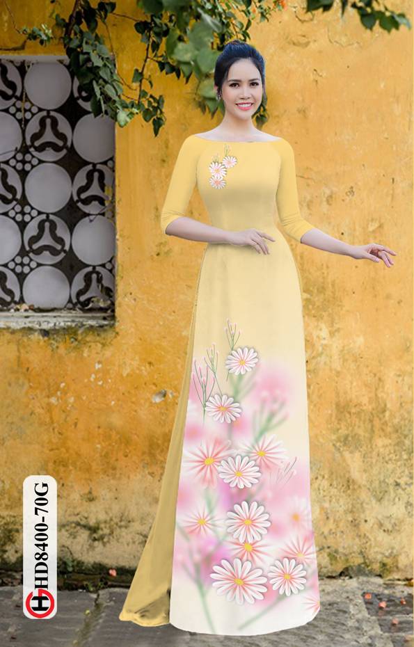 1 Set - Ao Dai - Traditional Vietnamese Long Dress Collections with Pants - Silk 3D - All Size - Hoa Cuc