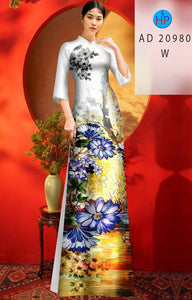 1 Set - Ao Dai - Traditional Vietnamese Long Dress Collections with Pants - Silk 3D - All Size - Hoa Cuc