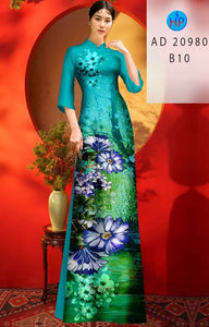 1 Set - Ao Dai - Traditional Vietnamese Long Dress Collections with Pants - Silk 3D - All Size - Hoa Cuc