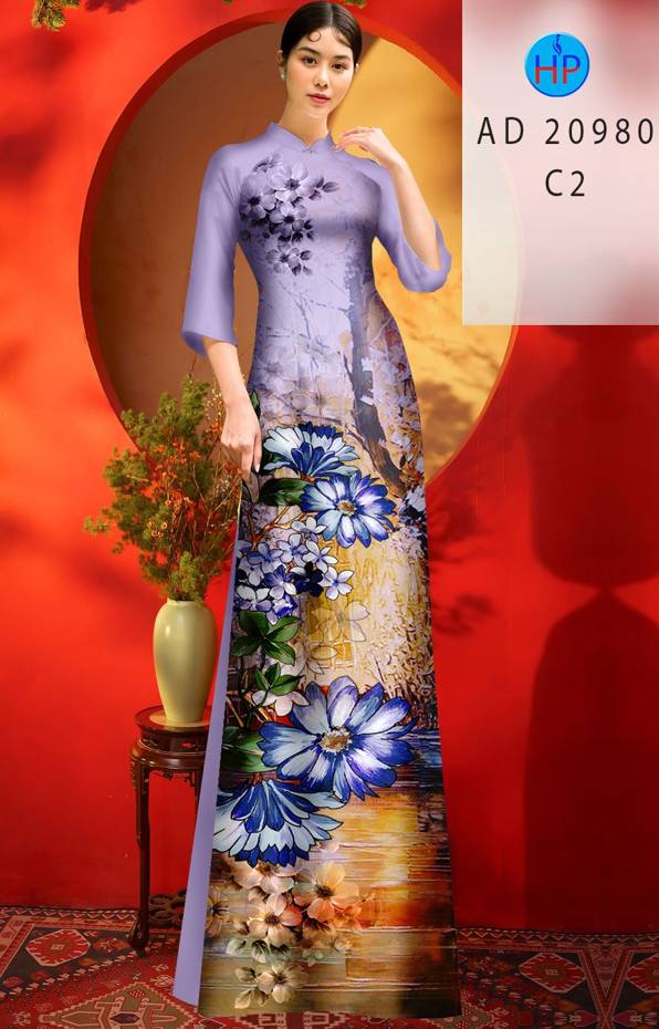 1 Set - Ao Dai - Traditional Vietnamese Long Dress Collections with Pants - Silk 3D - All Size - Hoa Cuc