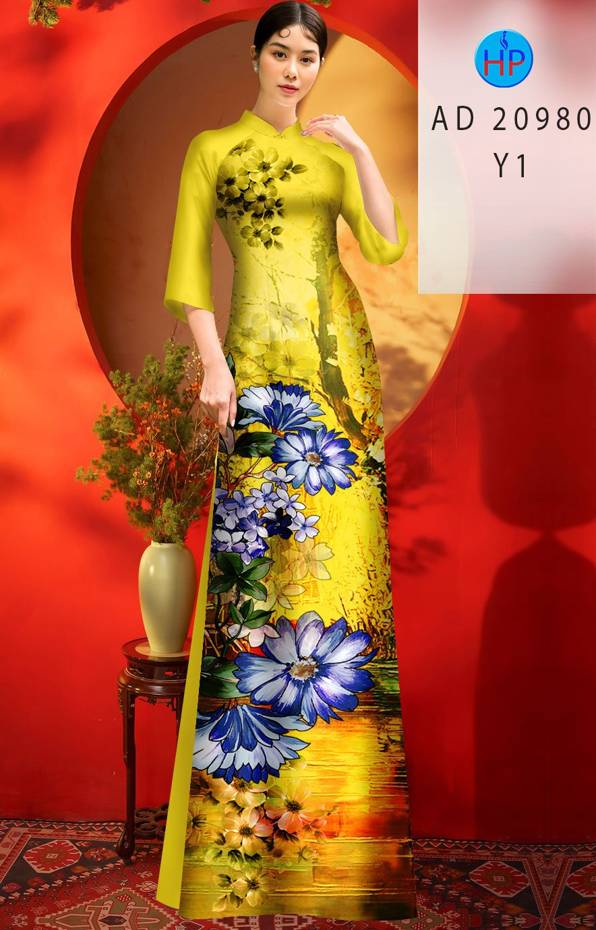 1 Set - Ao Dai - Traditional Vietnamese Long Dress Collections with Pants - Silk 3D - All Size - Hoa Cuc