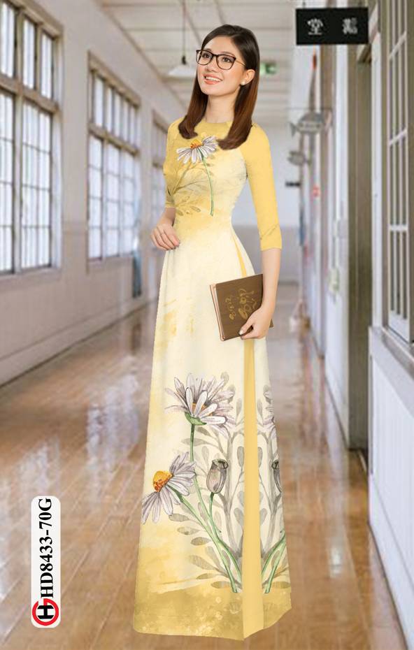 1 Set - Ao Dai - Traditional Vietnamese Long Dress Collections with Pants - Silk 3D - All Size - Hoa Cuc