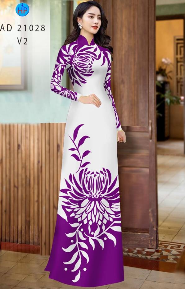 1 Set - Ao Dai - Traditional Vietnamese Long Dress Collections with Pants - Silk 3D - All Size - Hoa Cuc