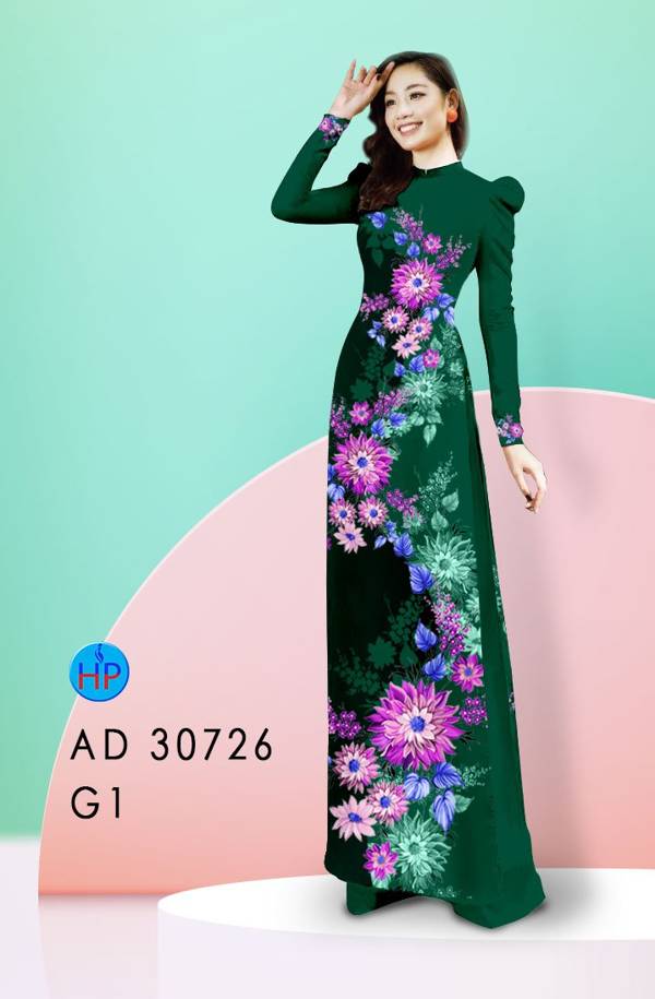 1 Set - Ao Dai - Traditional Vietnamese Long Dress Collections with Pants - Silk 3D - All Size - Hoa Cuc