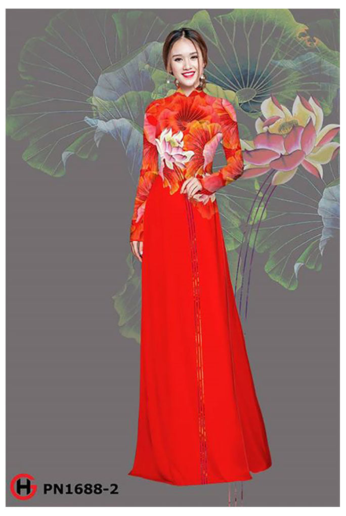 1 Set - Ao Dai - Traditional Vietnamese Long Dress Collections with Pants - Silk 3D - All Size - Hoa Cuc