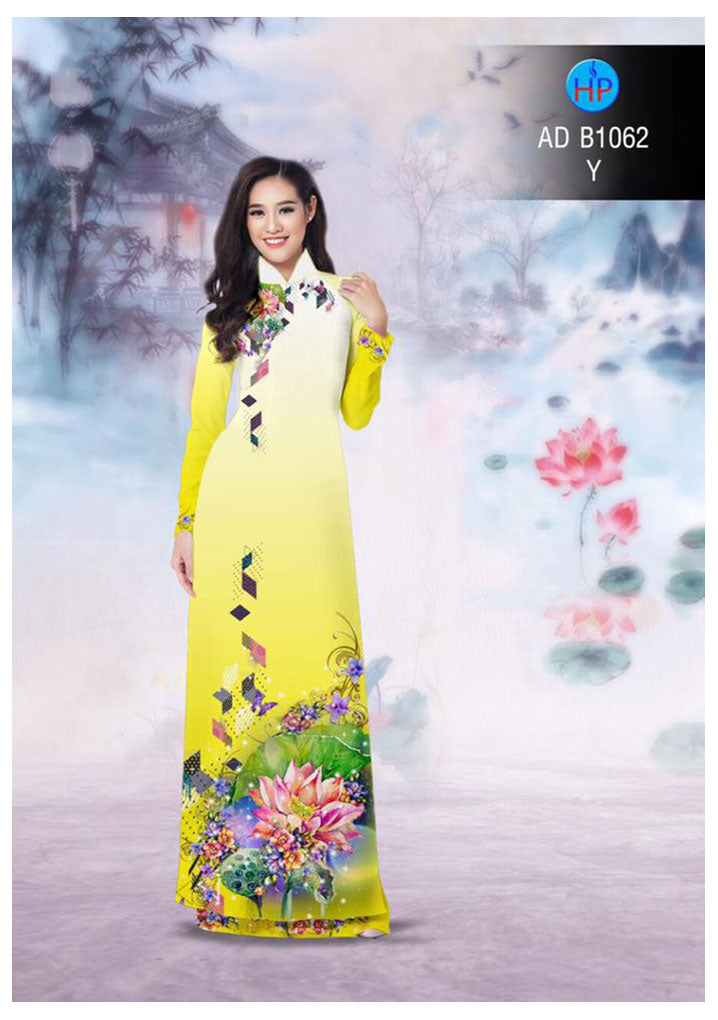 1 sai - Traditional Vietnamese Long Dress Collections with Pants - Silk 3D - All Size - Hoa Cuc