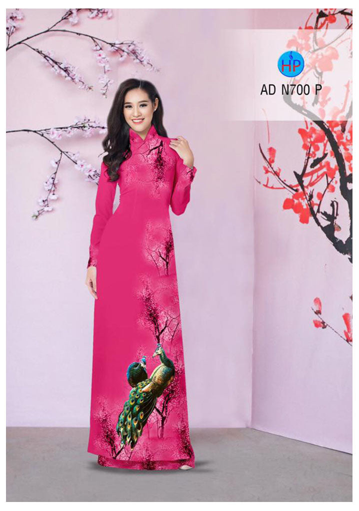 1 sai - Traditional Vietnamese Long Dress Collections with Pants - Silk 3D - All Size - Hoa Cuc