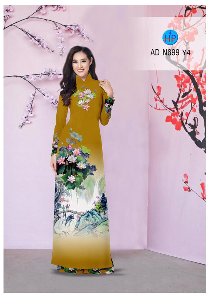 1 sai - Traditional Vietnamese Long Dress Collections with Pants - Silk 3D - All Size - Hoa Cuc