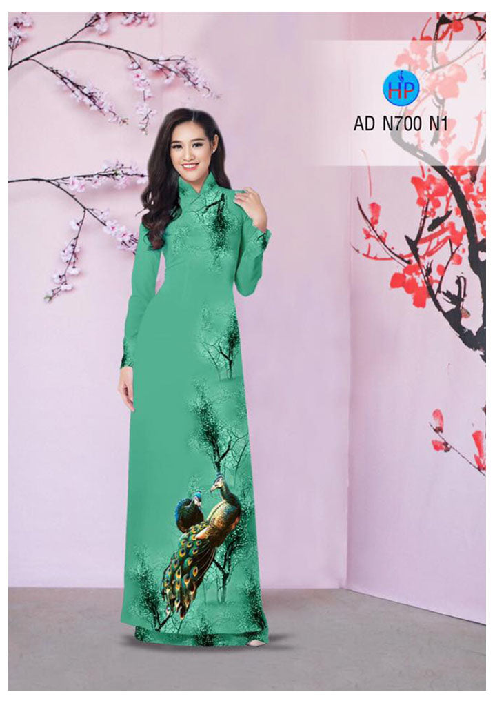 1 sai - Traditional Vietnamese Long Dress Collections with Pants - Silk 3D - All Size - Hoa Cuc