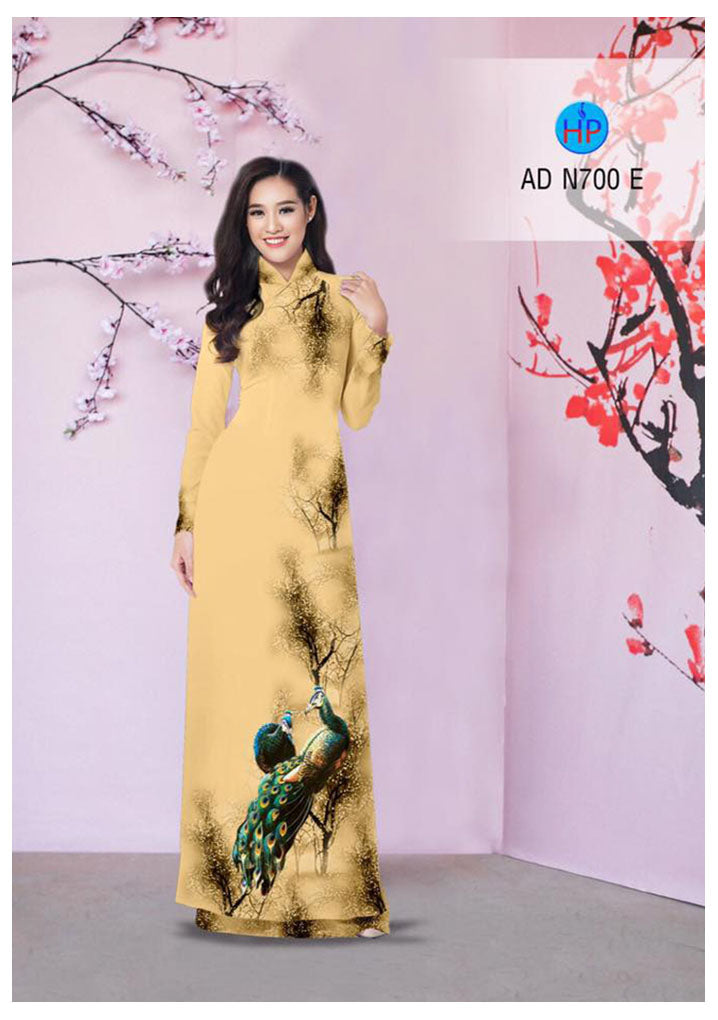 1 sai - Traditional Vietnamese Long Dress Collections with Pants - Silk 3D - All Size - Hoa Cuc