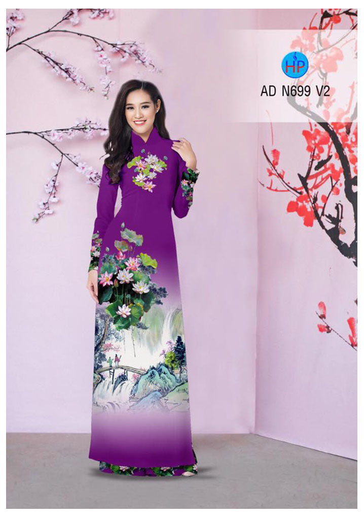 1 Set - Traditional Vietnamese Long Dress Collections with Pants - Silk 3D - All Size - Hoa Cuc