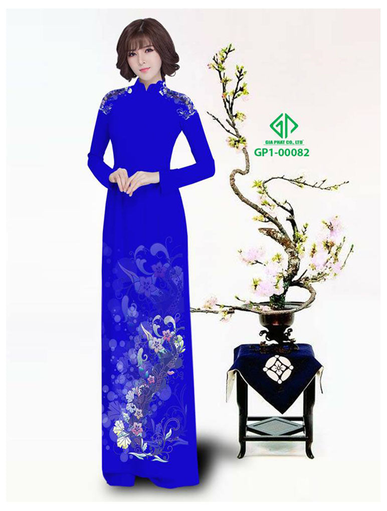 1 Set - Traditional Vietnamese Long Dress Collections with Pants - Silk 3D - All Size - Hoa Cuc