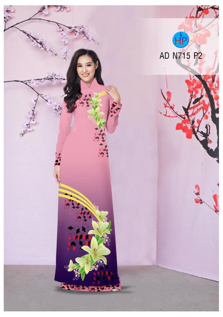 1 Set - Traditional Vietnamese Long Dress Collections with Pants - Silk 3D - All Size - Hoa Cuc