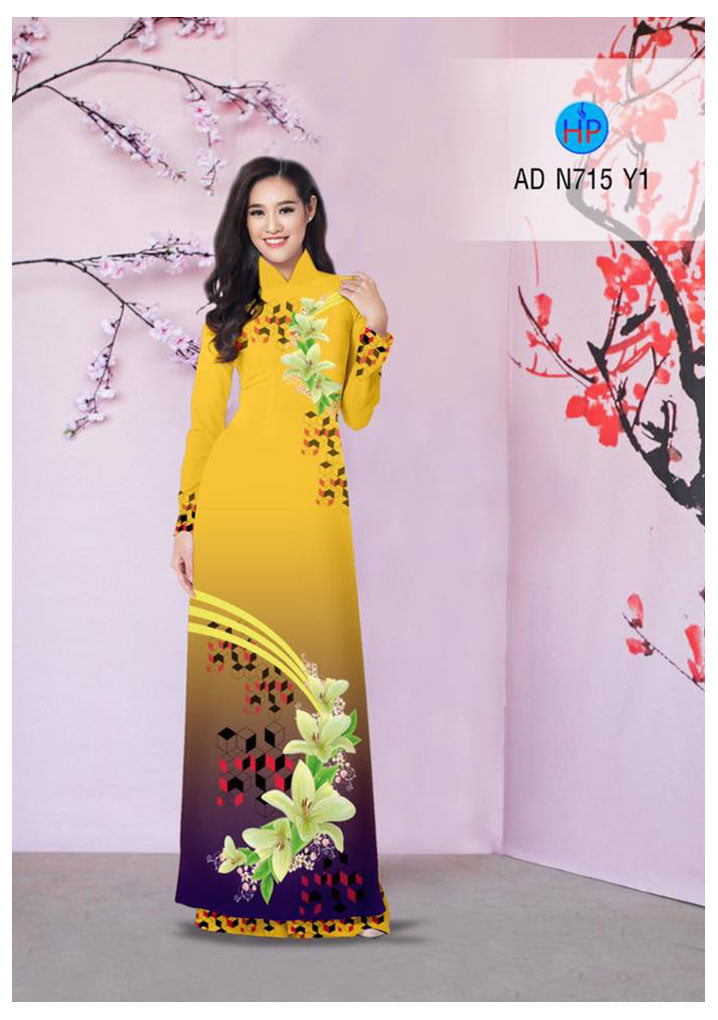 1 Set - Traditional Vietnamese Long Dress Collections with Pants - Silk 3D - All Size - Hoa Cuc
