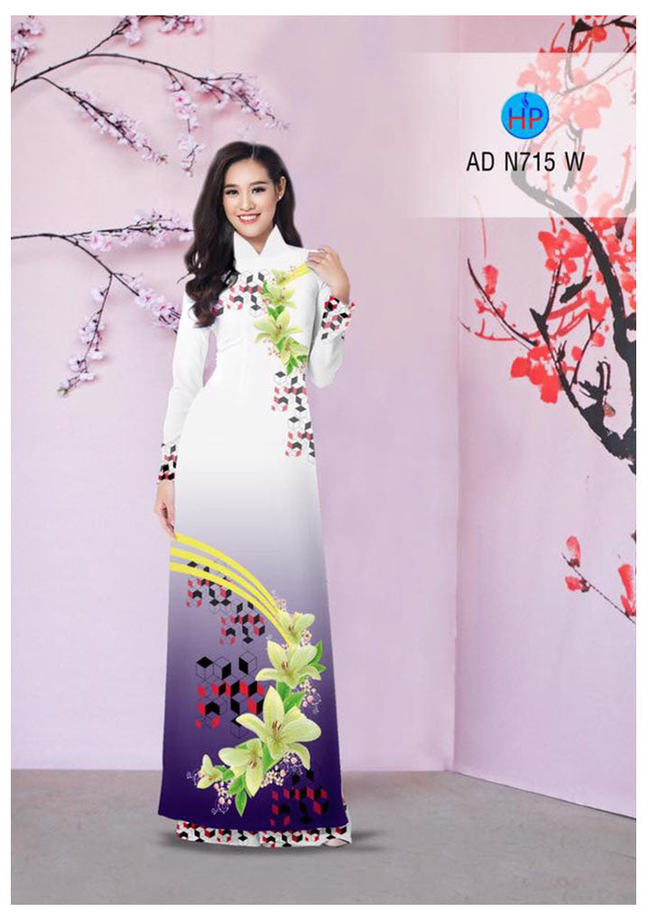 1 Set - Traditional Vietnamese Long Dress Collections with Pants - Silk 3D - All Size - Hoa Cuc