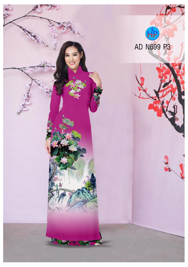 1 Set - Traditional Vietnamese Long Dress Collections with Pants - Silk 3D - All Size - Hoa Cuc