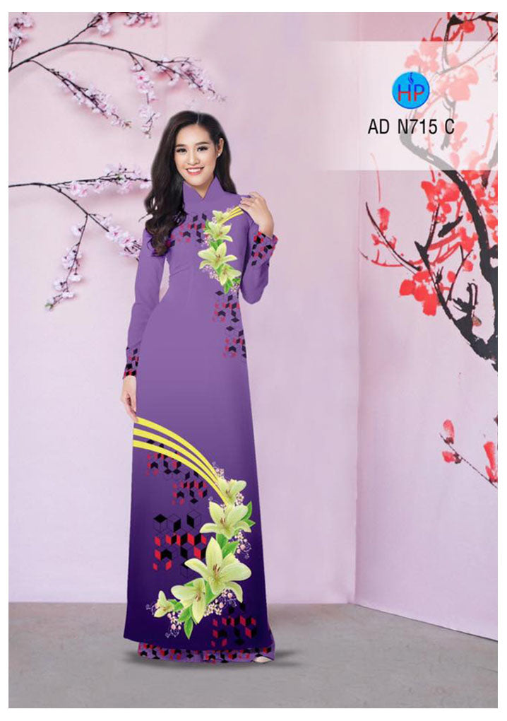 1 Set - Traditional Vietnamese Long Dress Collections with Pants - Silk 3D - All Size - Hoa Cuc