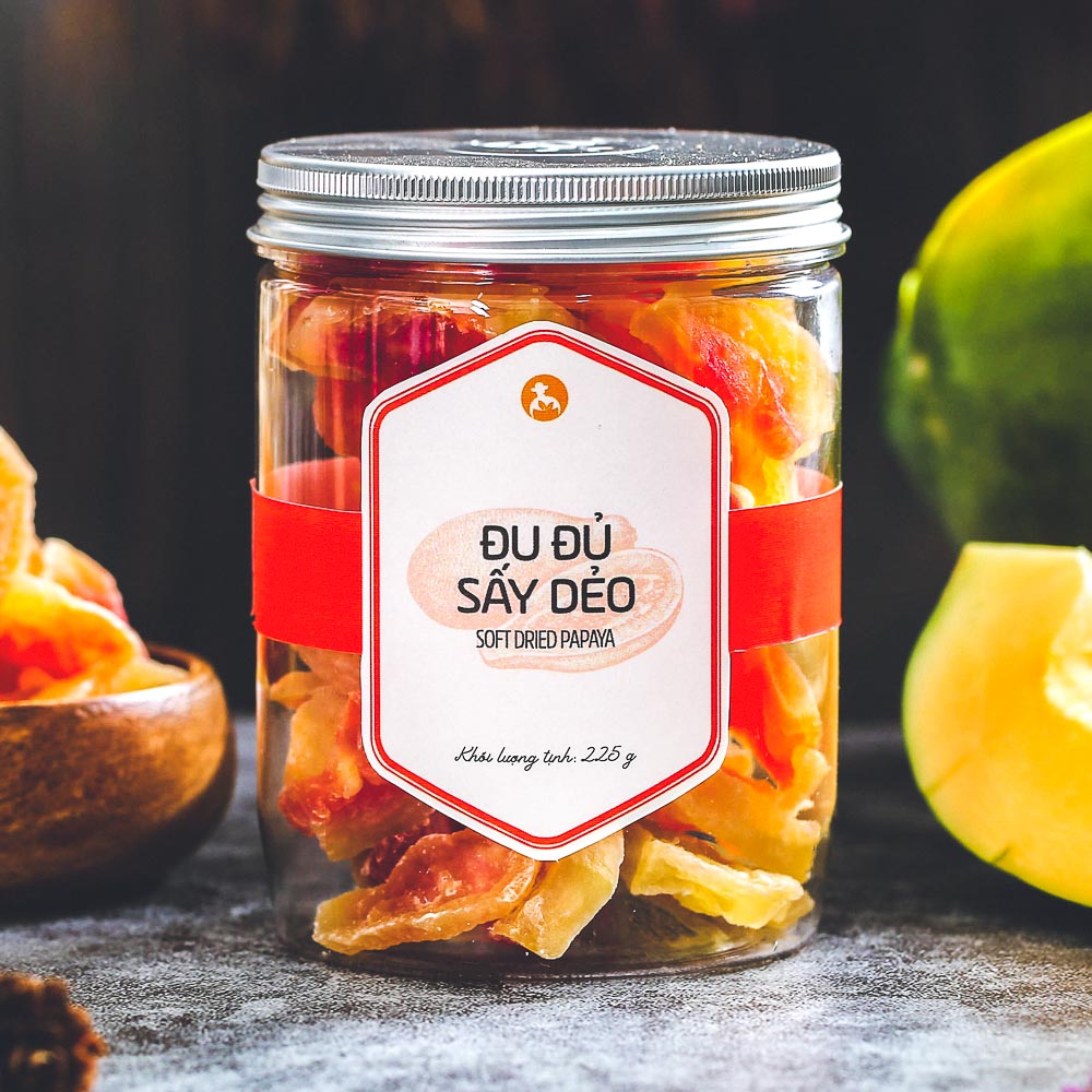 02 Box-Đu đủ sấy dẻo, 225g, hũ, mẫu nắp nhôm