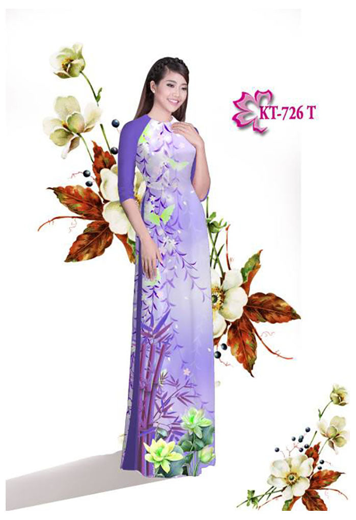 1 Set - Traditional Vietnamese Long Dress Collections with Pants - Silk 3D - All Size - Hoa Cuc