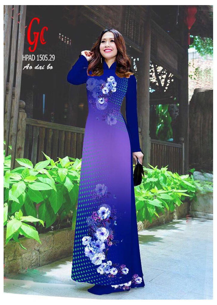 1 Set - Traditional Vietnamese Long Dress Collections with Pants - Silk 3D - All Size - Hoa Cuc