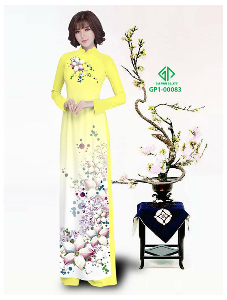 1 Set - Traditional Vietnamese Long Dress Collections with Pants - Silk 3D - All Size - Hoa Cuc