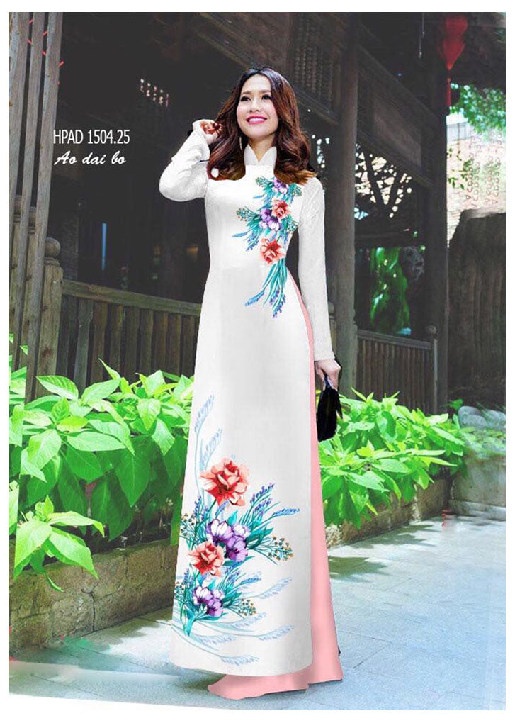 1 Set - Traditional Vietnamese Long Dress Collections with Pants - Silk 3D - All Size - Hoa Cuc