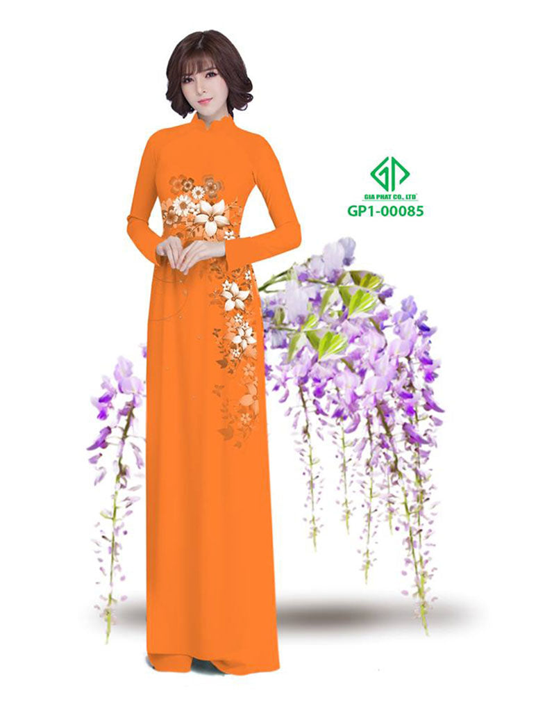 1 Set - Traditional Vietnamese Long Dress Collections with Pants - Silk 3D - All Size - Hoa Cuc