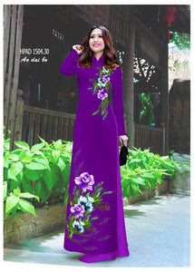 1 Set - Traditional Vietnamese Long Dress Collections with Pants - Silk 3D - All Size - Hoa Cuc