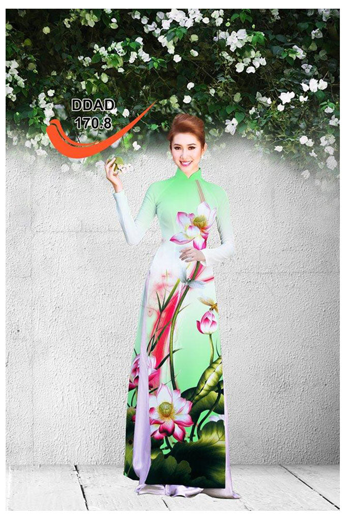1 Set - Traditional Vietnamese Long Dress Collections with Pants - Silk 3D - All Size - Hoa Cuc