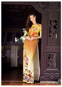 1 Set - Traditional Vietnamese Long Dress Collections with Pants - Silk 3D - All Size - Hoa Cuc