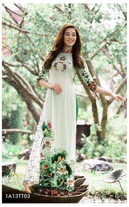 1 Set - Traditional Vietnamese Long Dress Collections with Pants - Silk 3D - All Size - Hoa Cuc