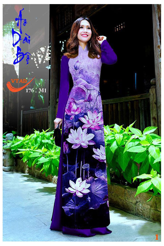 1 Set - Traditional Vietnamese Long Dress Collections with Pants - Silk 3D - All Size - Hoa Cuc