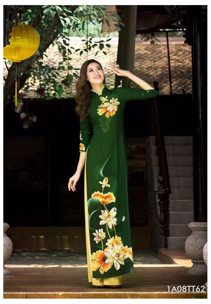 1 Set - Traditional Vietnamese Long Dress Collections with Pants - Silk 3D - All Size - Hoa Cuc