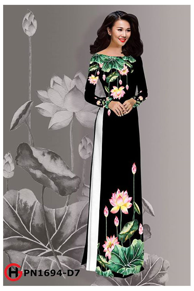 1 Set - Ao Dai - Traditional Vietnamese Long Dress Collections with Pants - Silk 3D - All Size - Hoa Cuc