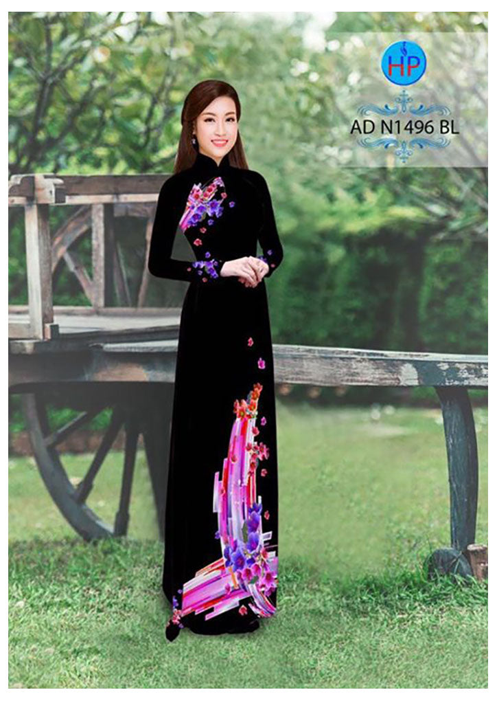 1 Set - Ao Dai - Traditional Vietnamese Long Dress Collections with Pants - Silk 3D - All Size - Hoa Cuc