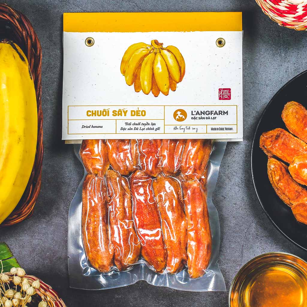 03 Bags- Chuối sấy dẻo, 300g, bịch, mẫu hút chân không