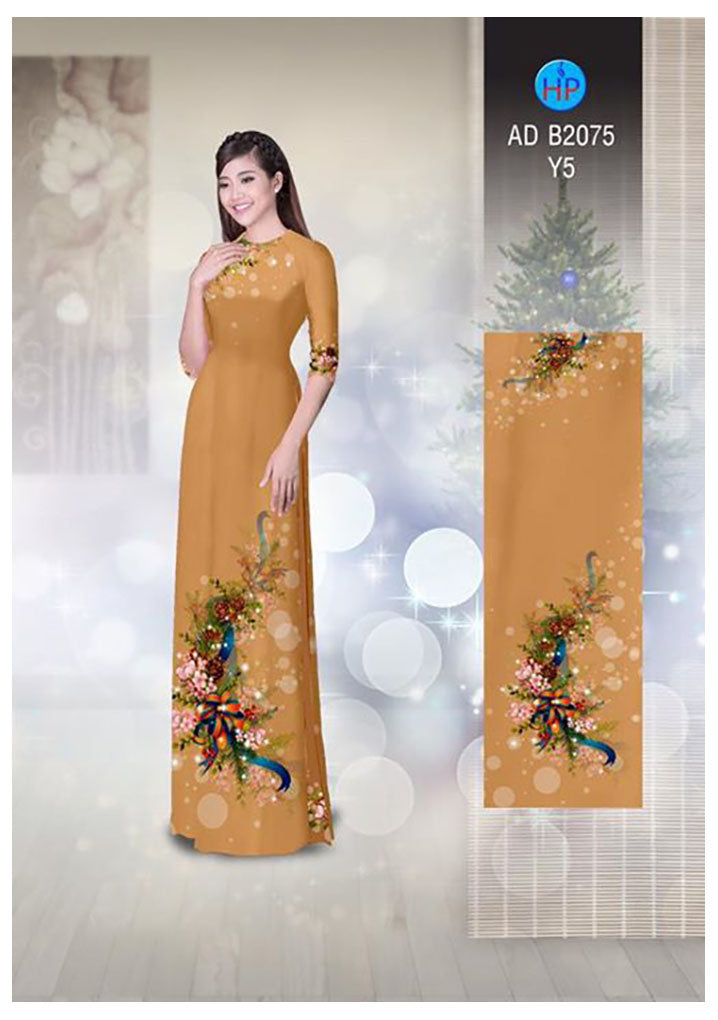 1 Set - Ao Dai - Traditional Vietnamese Long Dress Collections with Pants - Silk 3D - All Size - Hoa Cuc
