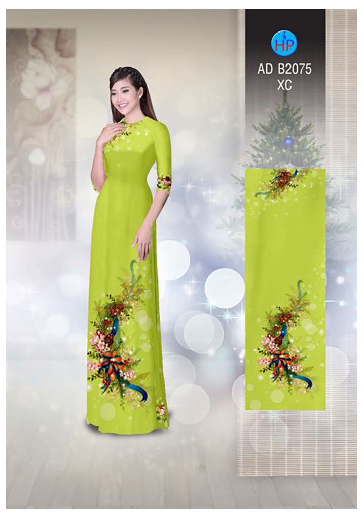 1 Set - Ao Dai - Traditional Vietnamese Long Dress Collections with Pants - Silk 3D - All Size - Hoa Cuc