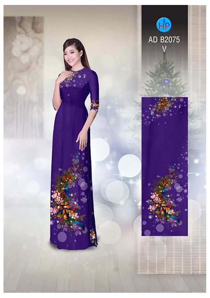 1 Set - Ao Dai - Traditional Vietnamese Long Dress Collections with Pants - Silk 3D - All Size - Hoa Cuc