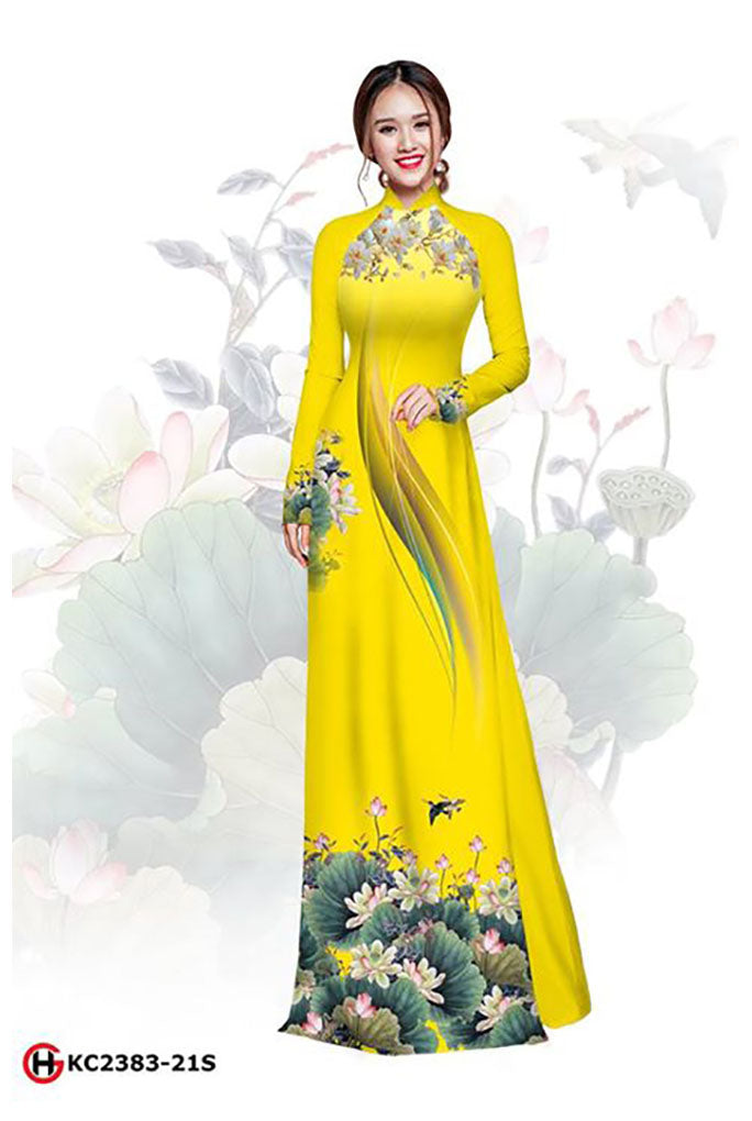 1 Set - Ao Dai - Traditional Vietnamese Long Dress Collections with Pants - Silk 3D - All Size - Hoa Cuc