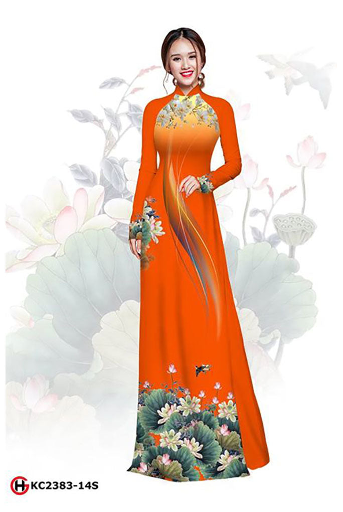 1 Set - Ao Dai - Traditional Vietnamese Long Dress Collections with Pants - Silk 3D - All Size - Hoa Cuc