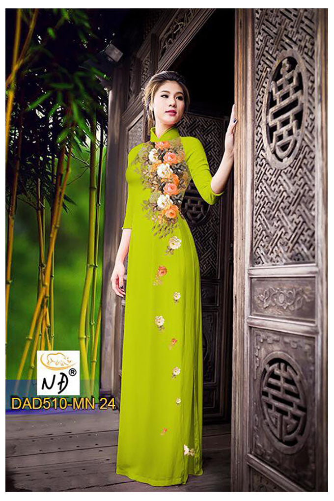 1 Set - Ao Dai - Traditional Vietnamese Long Dress Collections with Pants - Silk 3D - All Size - Hoa Cuc