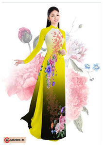 1 Set - Ao Dai - Traditional Vietnamese Long Dress Collections with Pants - Silk 3D - All Size - Hoa Cuc