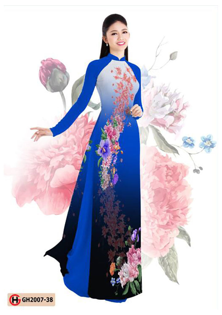 1 Set - Ao Dai - Traditional Vietnamese Long Dress Collections with Pants - Silk 3D - All Size - Hoa Cuc