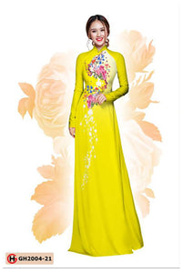 1 Set - Ao Dai - Traditional Vietnamese Long Dress Collections with Pants - Silk 3D - All Size - Hoa Cuc