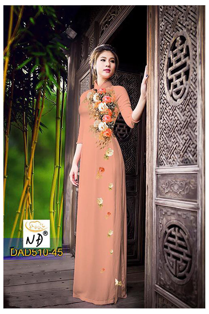 1 Set - Ao Dai - Traditional Vietnamese Long Dress Collections with Pants - Silk 3D - All Size - Hoa Cuc