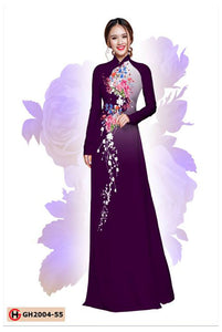 1 Set - Ao Dai - Traditional Vietnamese Long Dress Collections with Pants - Silk 3D - All Size - Hoa Cuc